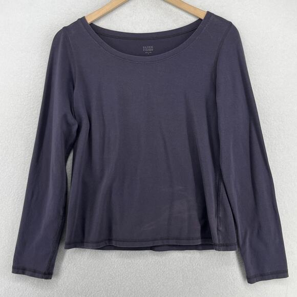 Eileen Fisher Tops - EILEEN FISHER Top S Organic Cotton Stretch Jersey Round Neck Long Sleeve Gray